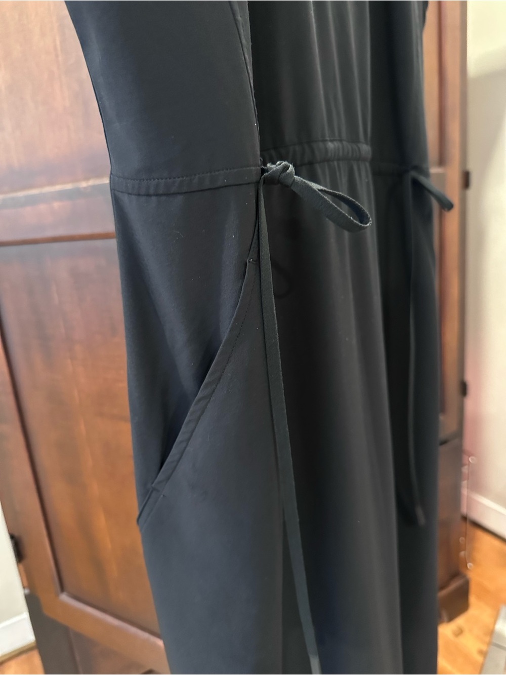 Athleta Black Sleeveless V-Neck Maxi Dress with Waist Tie - Picture 3 of 7